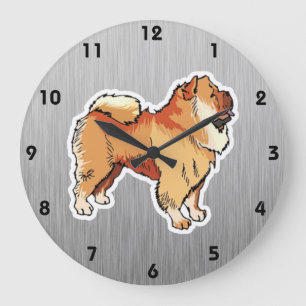 Chow Chow; metal look Large Clock