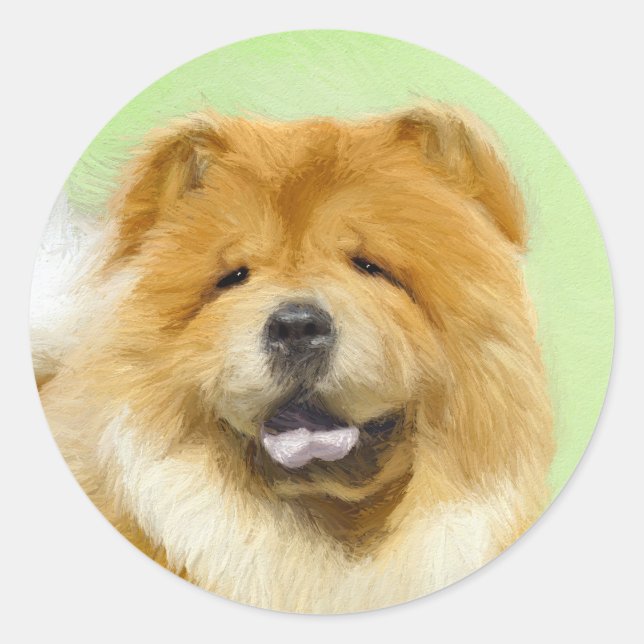 Chow Chow Painting - Cute Original Dog Art Classic Round Sticker (Front)