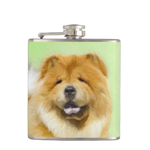 Chow Chow Painting - Cute Original Dog Art Hip Flask