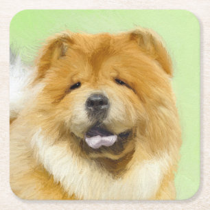 Chow Chow Painting - Cute Original Dog Art Square Paper Coaster