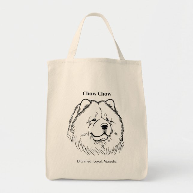Chow Chow Portrait Black Line Illustration Tote Bag (Front)