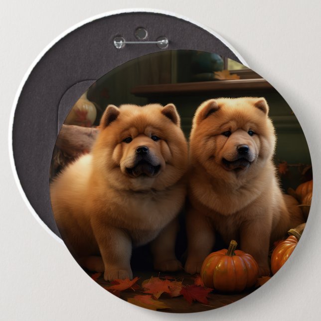 Chow Chow Puppy Autumn Delight Pumpkin 6 Cm Round Badge (Front & Back)