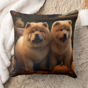 Chow Chow Puppy Autumn Delight Pumpkin Cushion