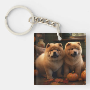 Chow Chow Puppy Autumn Delight Pumpkin Key Ring