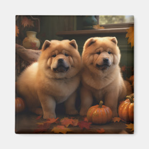 Chow Chow Puppy Autumn Delight Pumpkin Magnet