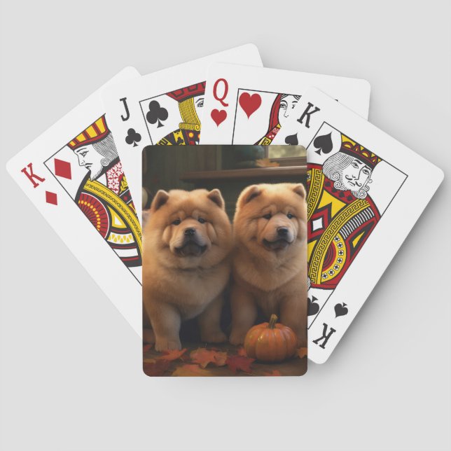 Chow Chow Puppy Autumn Delight Pumpkin Playing Cards (Back)