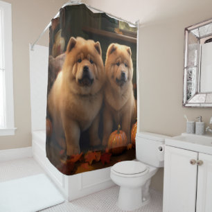 Chow Chow Puppy Autumn Delight Pumpkin Shower Curtain