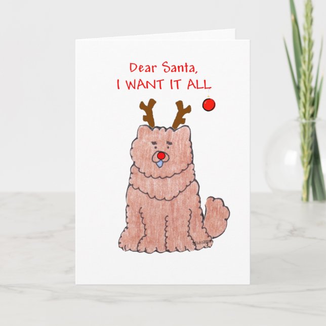 Chow Chow Red Dear Santa Holiday Card (Front)