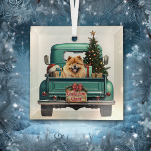 Chow Chow Retro Truck Christmas Glass Tree Decoration
