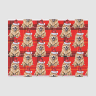 Chow Chow Santa Dog on Plaid Christmas Holiday Tissue Paper