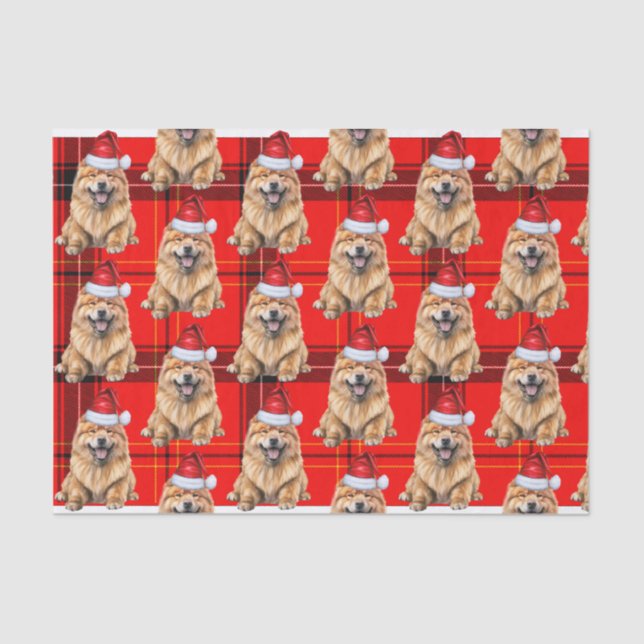 Chow Chow Santa Dog on Plaid Christmas Holiday Tissue Paper (Front)