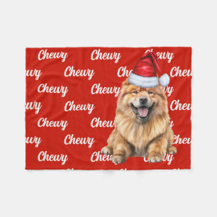 Chow Chow Santa Dog with Custom Name Christmas Fleece Blanket
