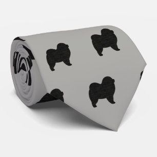 Chow Chow Silhouettes Pattern Grey and Black Tie