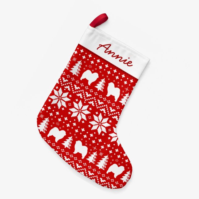 Chow Chow Silhouettes Pattern Rough Chows Cute Small Christmas Stocking (Front (Hanging))