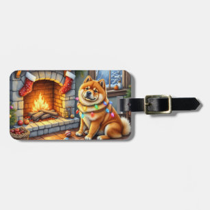 Chow Chow Sitting Fireplace with Christmas Lights Luggage Tag