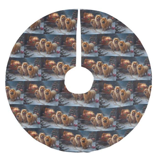 Chow Chow Snowy Sleigh Christmas Decor   Brushed Polyester Tree Skirt (Front)