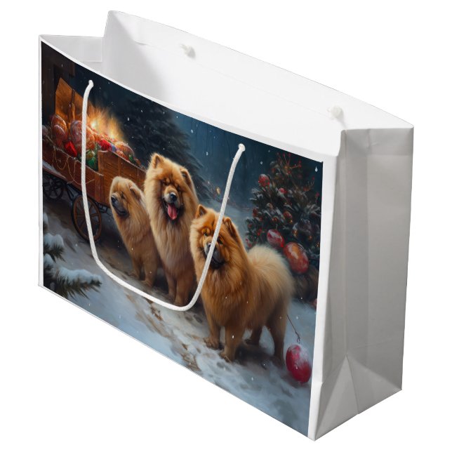 Chow Chow Snowy Sleigh Christmas Decor   Large Gift Bag (Front Angled)