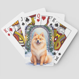 Chow Chow Snowy Stone Courtyard Christmas Art Playing Cards