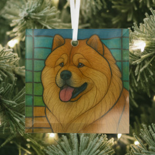 Chow Chow "Stained Glass" Glass Tree Decoration
