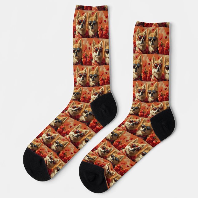 Chow Chow With Heart Roses Valentine's Day  Socks (Left)