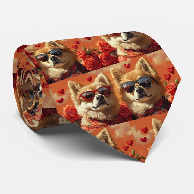 Chow Chow With Heart Roses Valentine's Day  Tie (Rolled)