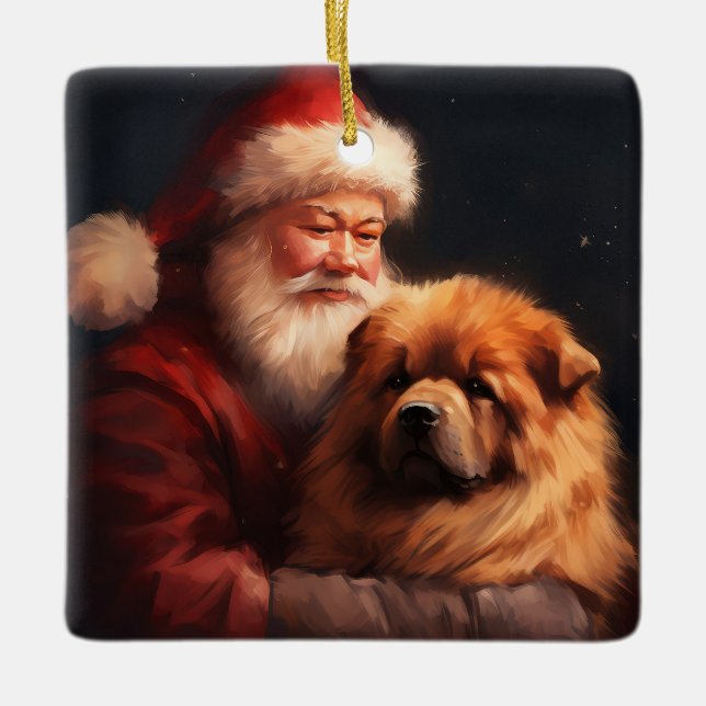 Chow Chow With Santa Claus Festive Christmas  Ceramic Ornament (Front)