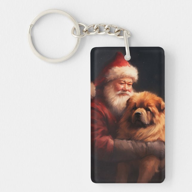 Chow Chow With Santa Claus Festive Christmas  Key Ring (Front)