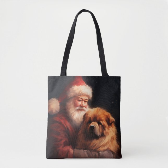 Chow Chow With Santa Claus Festive Christmas  Tote Bag (Front)