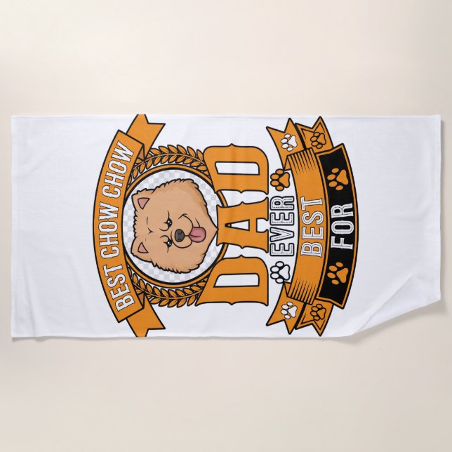 Chow Dad Dog Ever Wreath Paw Prints Beach Towel (Front)