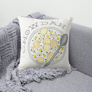 CHOWDAH New England Boston Clam Chowder Soup Food Cushion