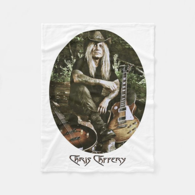 Chris Caffery Sitting with Guitars (oval) Fleece Blanket (Front)