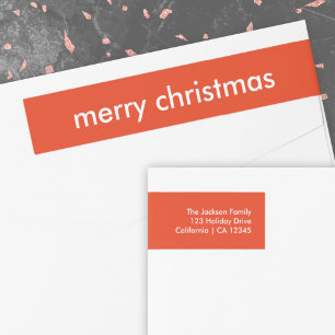 Chrismas Plain Modern Bright Red Return Address Wrap Around Label