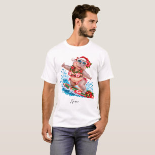 Chrismas Surfing Hippo Bikini on surf board T-Shirt