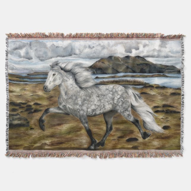 Chrismatic Icelandic Horse Throw Blanket (Front)