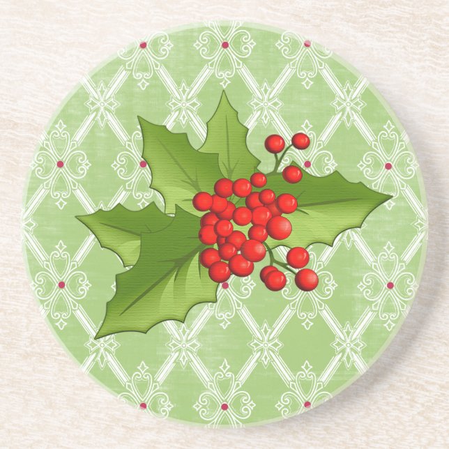 Chrismtas Damask Stone Coaster (Front)