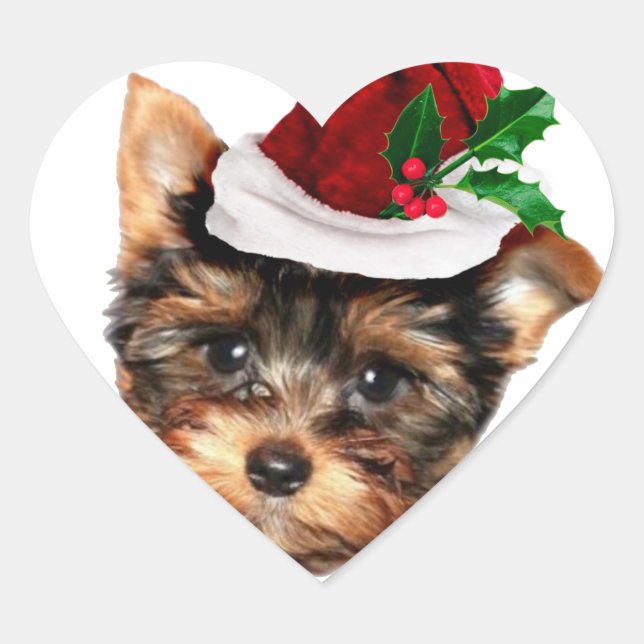 Chrismtas Yorkshire Terrier puppy dog Heart Sticker (Front)