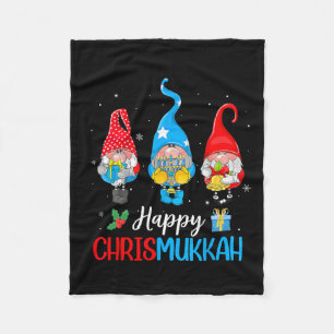 Chrismukkah Gnomes Merry Christmas And Happy Hanuk Fleece Blanket