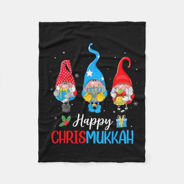 Chrismukkah Gnomes Merry Christmas And Happy Hanuk Fleece Blanket (Front)