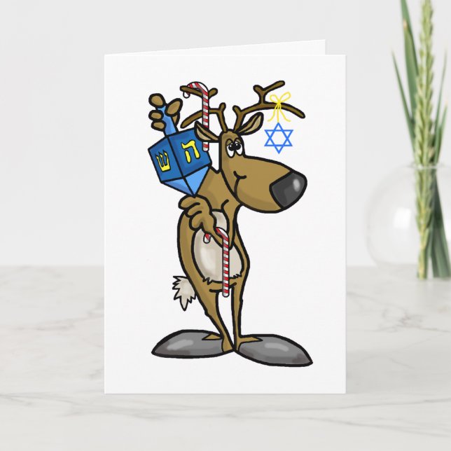 Chrismukkah Greeting Card with Jewish Reindeer (Front)