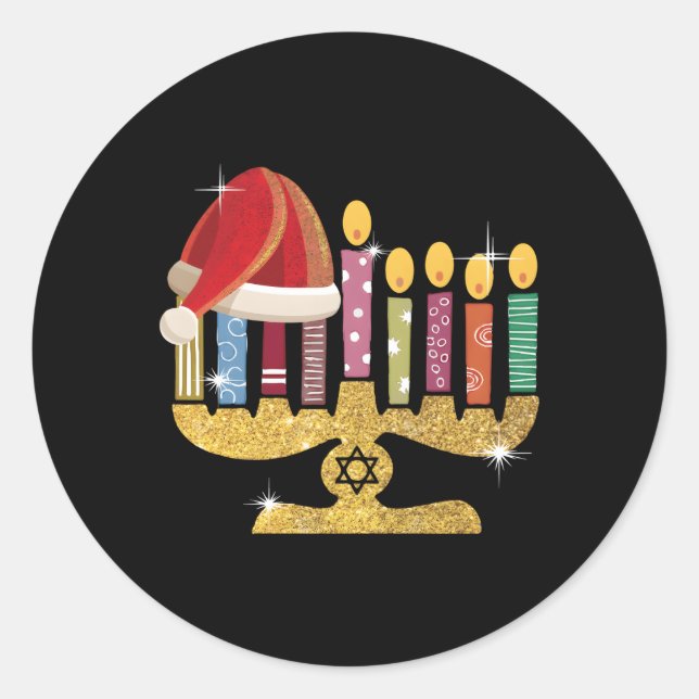 Chrismukkah Hannukah Santa Classic Round Sticker (Front)