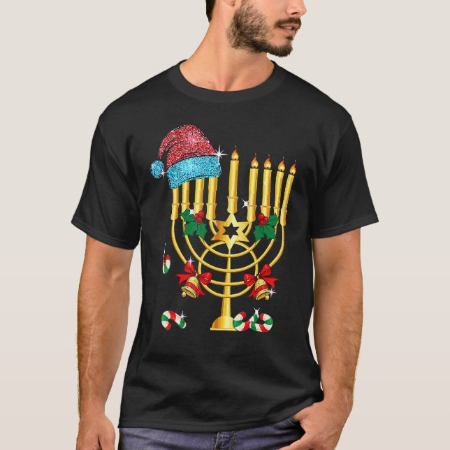Chrismukkah Hannukah Santa Hat Family Christmas Pa T-Shirt (Front)
