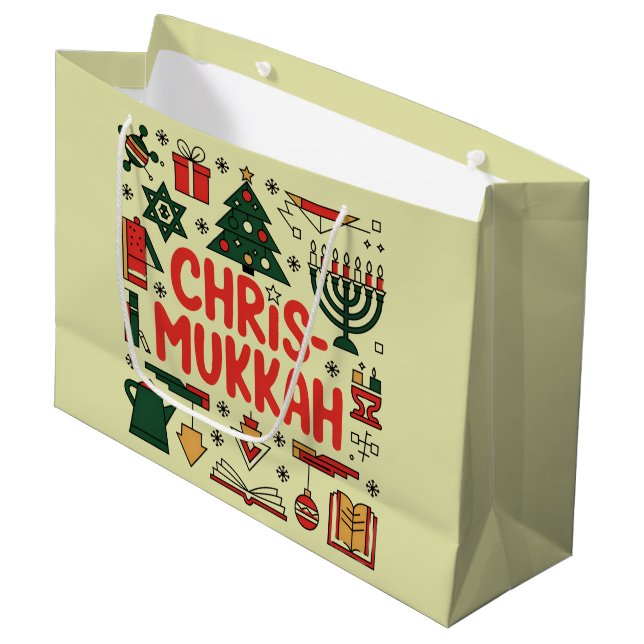 Chrismukkah Hanukkah Christmas Jewish Religious  Large Gift Bag (Front Angled)