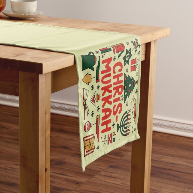 Chrismukkah Hanukkah Christmas Jewish Religious  Short Table Runner (In Situ)