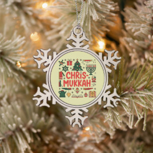 Chrismukkah Hanukkah Christmas Jewish Religious Snowflake Pewter Christmas Ornament