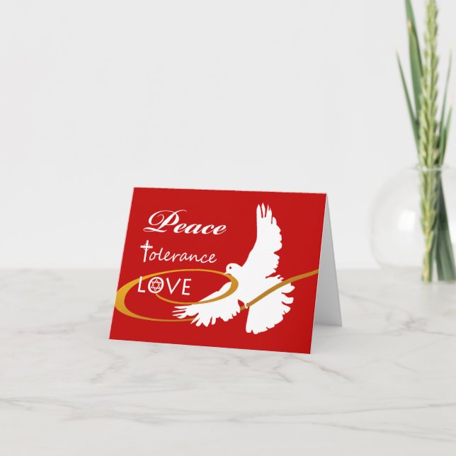 Chrismukkah, Interfaith Peace Dove,  Gold Ribbon Card (Front)