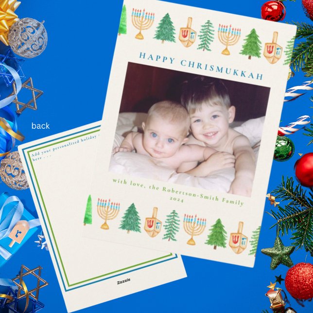 Chrismukkah Photo Holiday Message 5x7 Holiday card (Creator Uploaded)