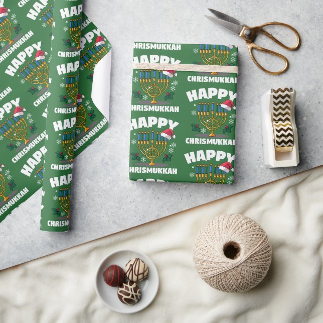Chrismukkah Santa Hat and Menorah Wrapping Paper (Crafts)