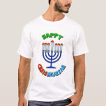 Chrismukkah Santa Hat Menorah T-Shirt<br><div class="desc">The term "Chrismukkah" began back in 2003 on a television show called "The O.C." It can be interpreted as (1) the blending of Christmas and Hanukkah during the holiday season in homes where one is Jewish and one is of Christian Protestant faith. It's a way to celebrate both sides of...</div>
