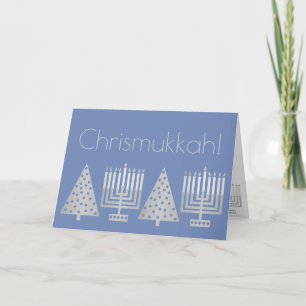 Chrismukkah Silver Blue Holiday Add Your Photo Card