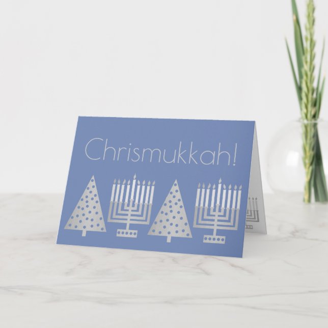 Chrismukkah Silver Blue Holiday Add Your Photo Card (Front)
